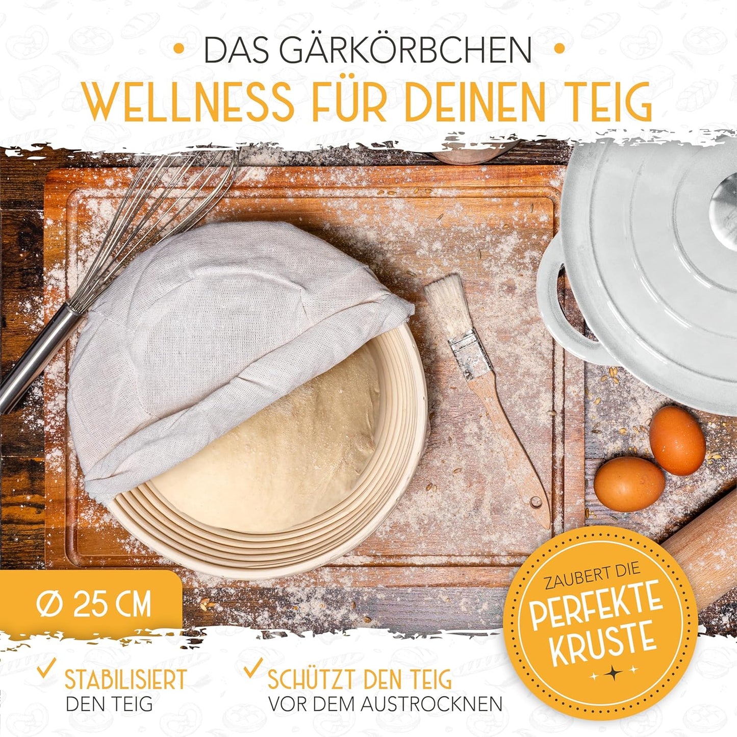 Brotbacktopf mit Gärkorb, Weiss Topf