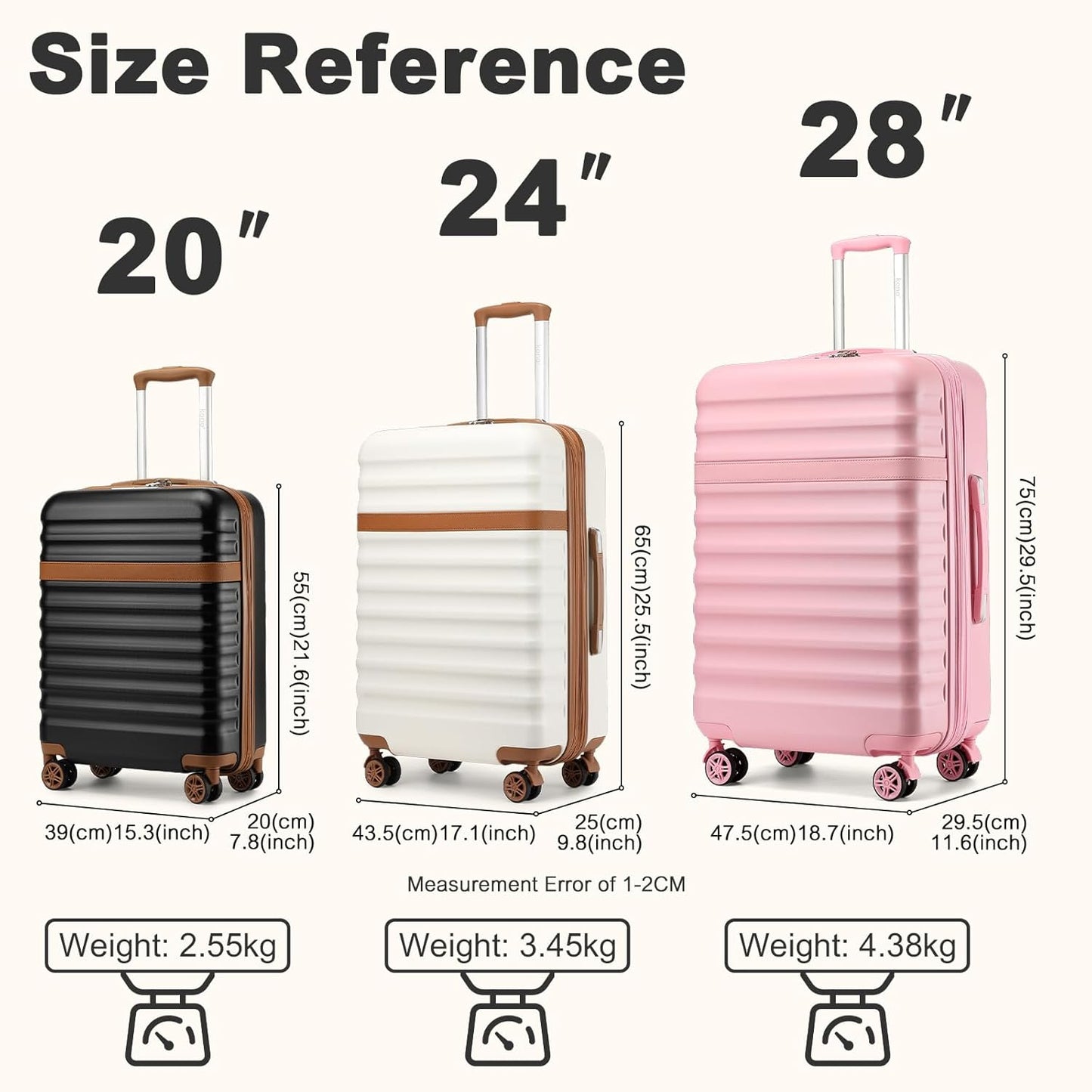 3-teiliges Hartschalenkoffer-Set mit Rollen, Grau/Braun, Set(M-L-XL)