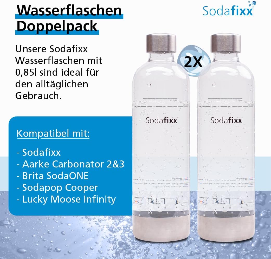 2er-Set Wasserflaschen für Wassersprudler, 2x PET Flaschen