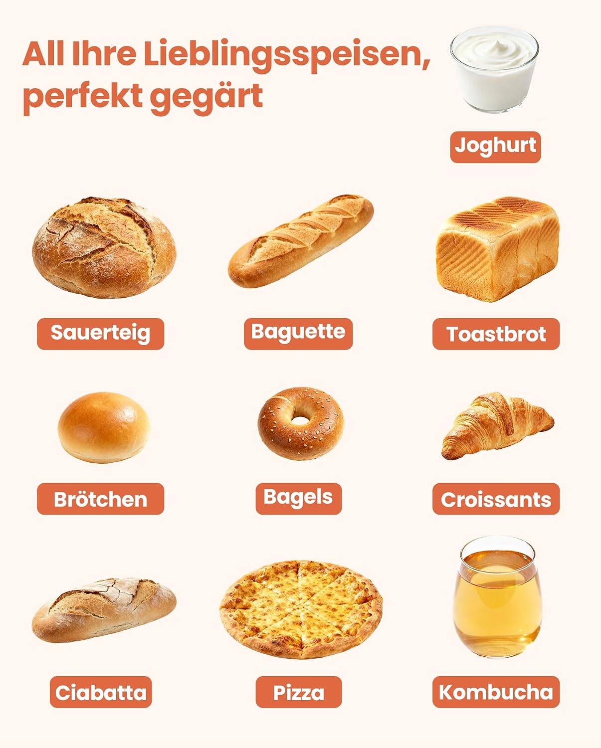 Faltbare Brot-Gärbox mit Timer und Rost, Creme Orange Beidseitige Erwärmung