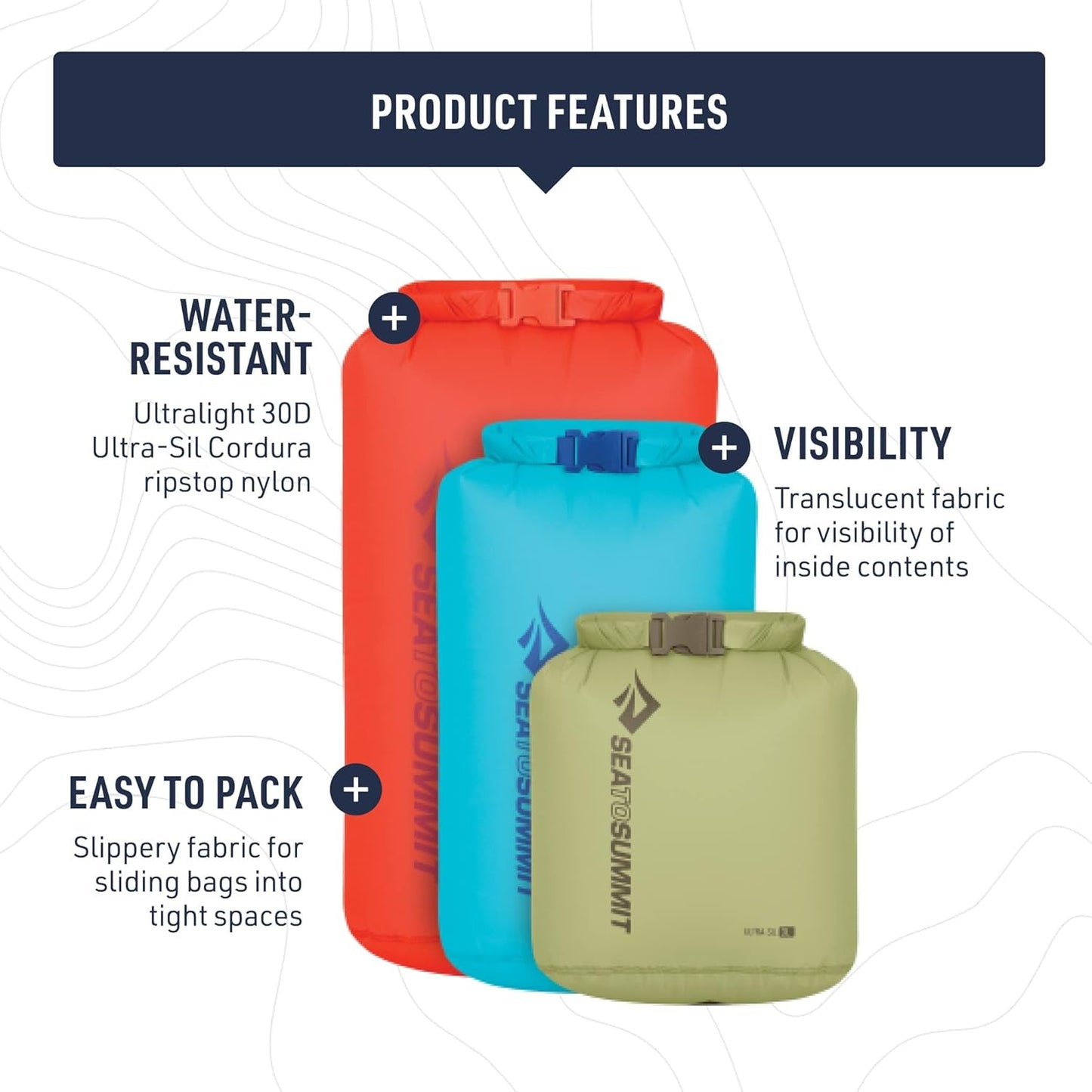 3-teiliges Ultra-SIL Dry Bag Set mit Rollverschluss