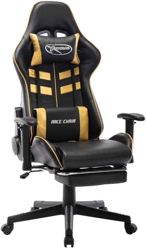 Höhenverstellbarer Gaming-Bürostuhl mit Fussstütze, Schwarz und Golden