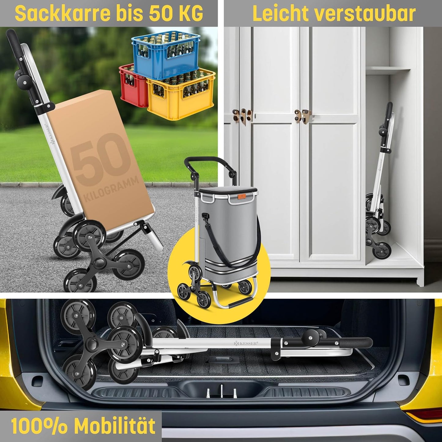 Einkaufstrolley Treppensteiger mit Kühlfach, 56L, Grau