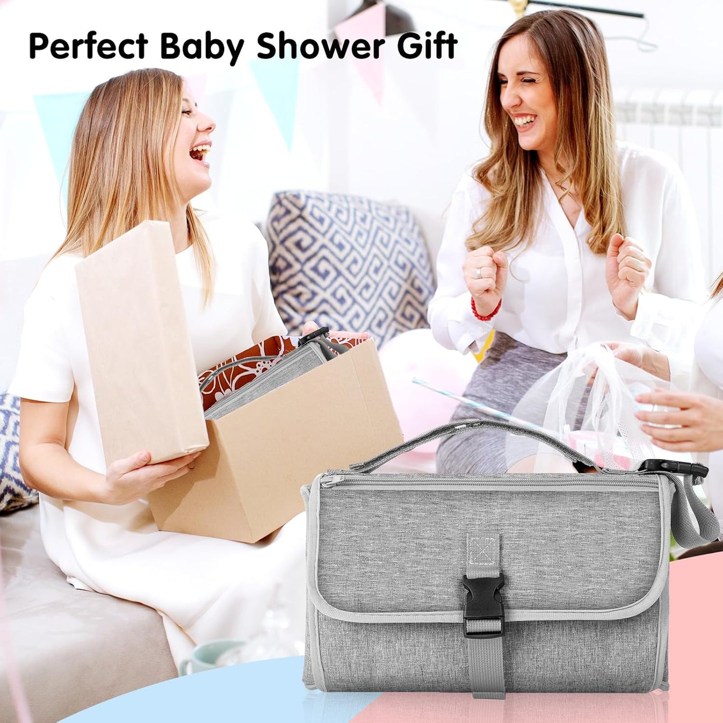 Kompakte Windeltasche mit Wickelunterlage (0-3M), 56×54cm Grau 1