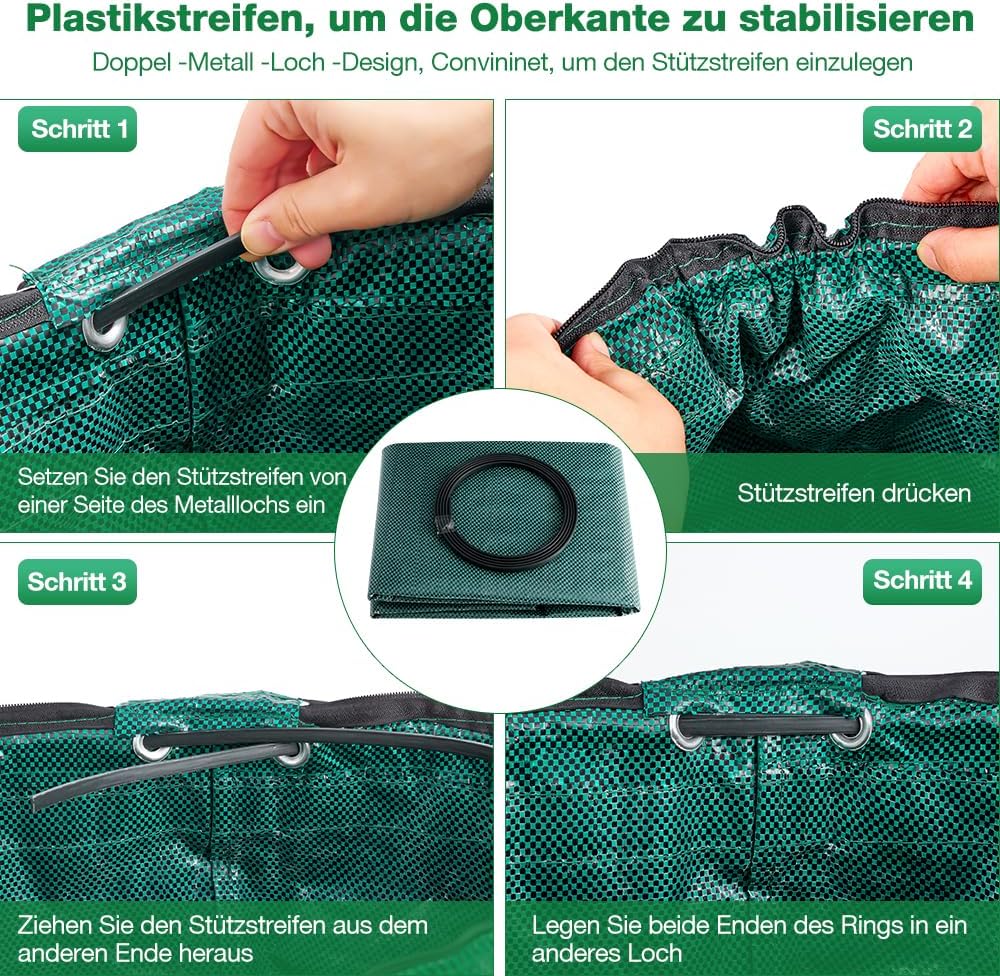 3er-Set Gartenabfallsäcke mit Deckel und Griffen, 272L Gartensack mit Deckel