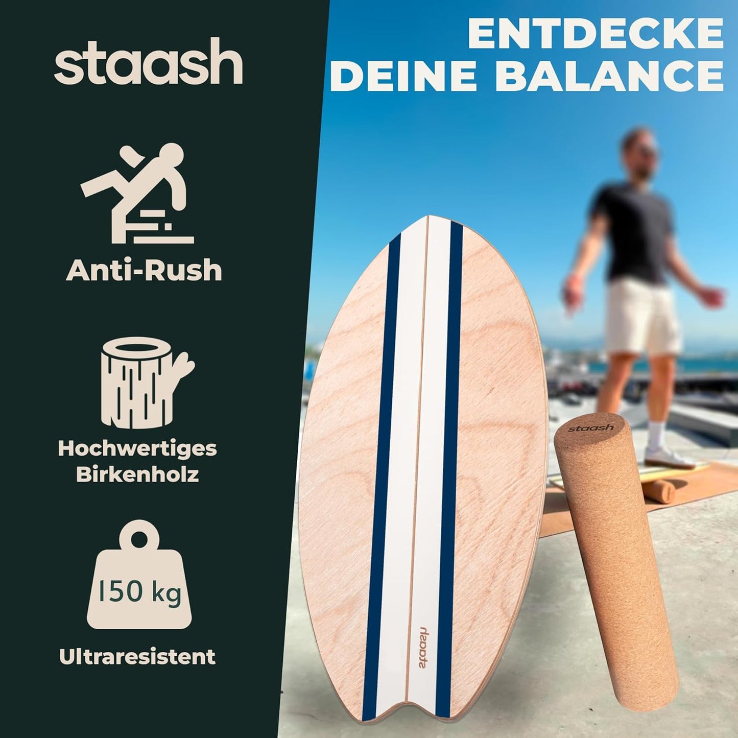 Balance Board Starter Kit für Fitness & Training, STAASH - Blau Classic