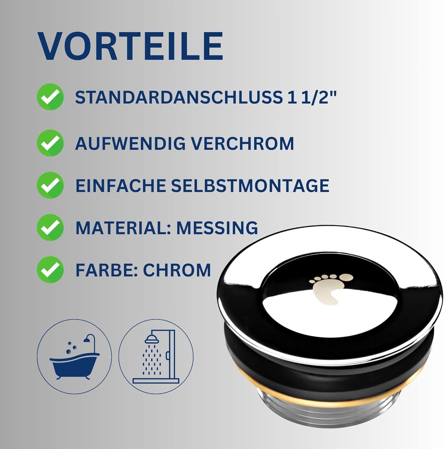Ablaufgarnitur für Badewanne/Duschwanne Click Clack Ventil, Small Cap