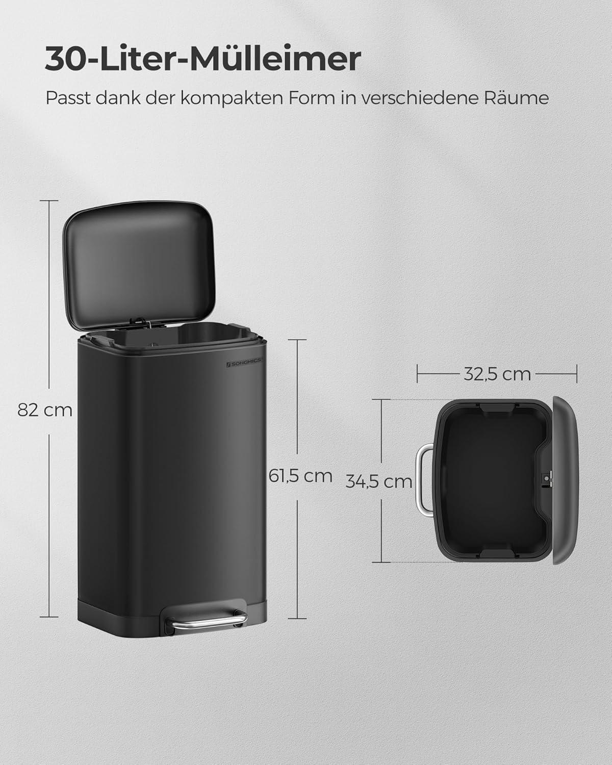 Mülleimer mit Pedal und Soft-Close Deckel, LTB01BK, Schwarz