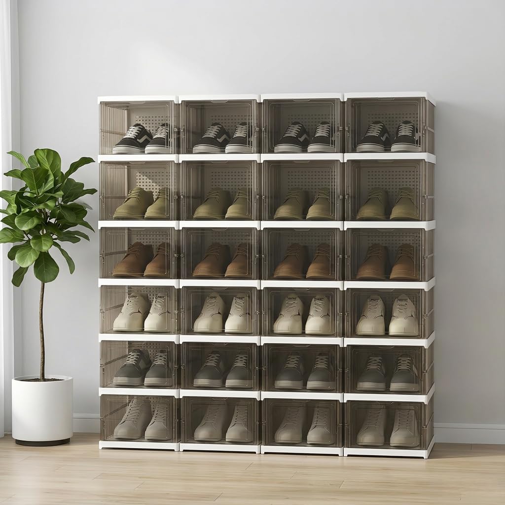 Faltbare Schuhregal mit 24 Boxen, bis Schuhgrösse 46, Schwarz 24 Ebenen