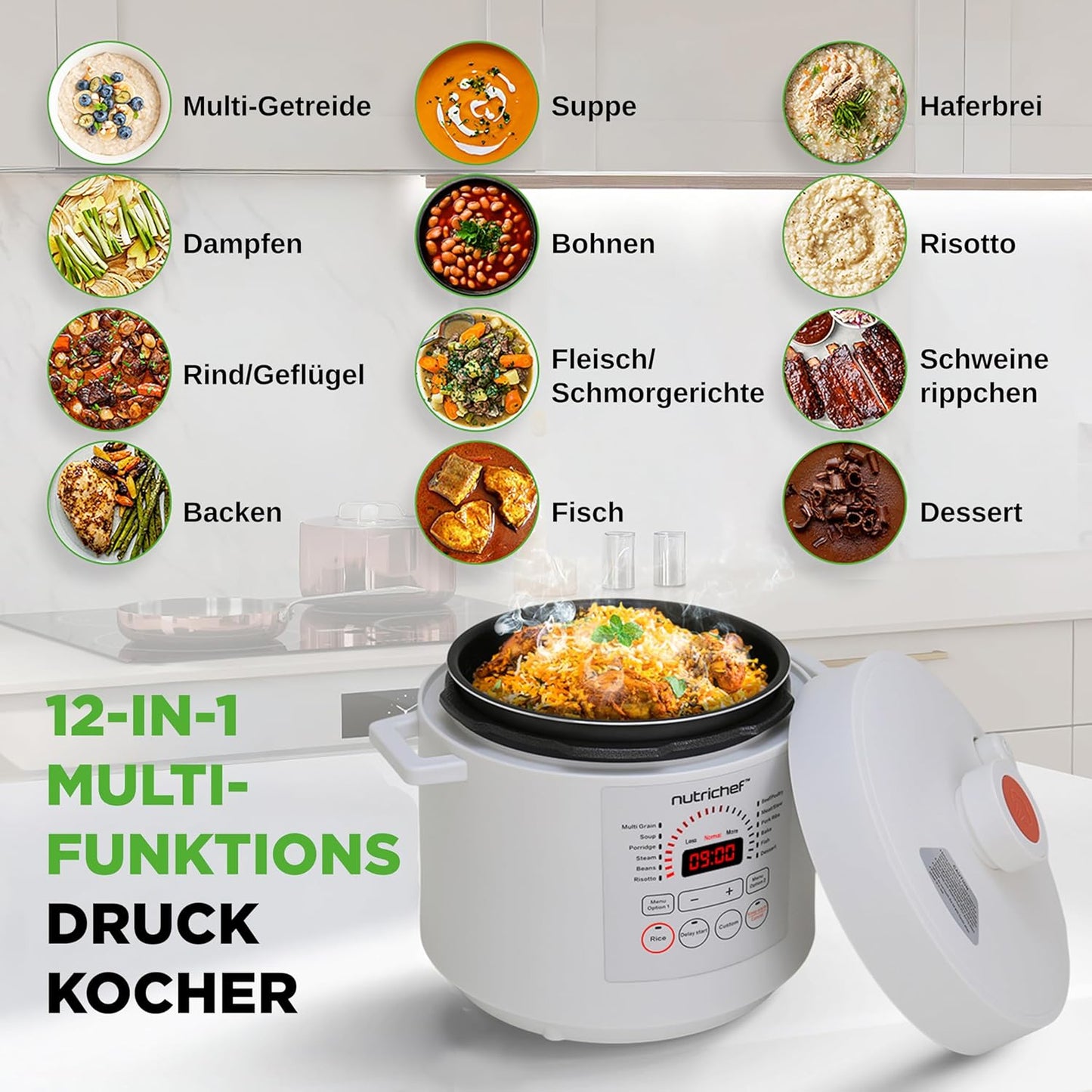 Multikocher mit 12 Programmen und LCD-Display, Weiss