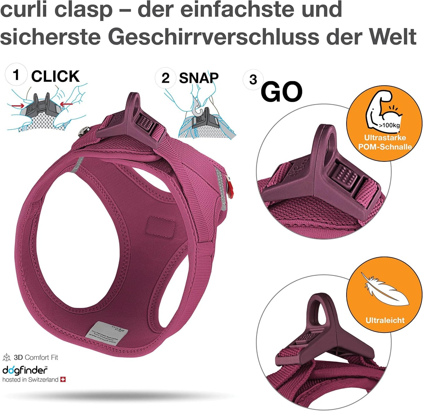 Clasp Air-Mesh Vest Hundegeschirr, Ruby L Einfarbig
