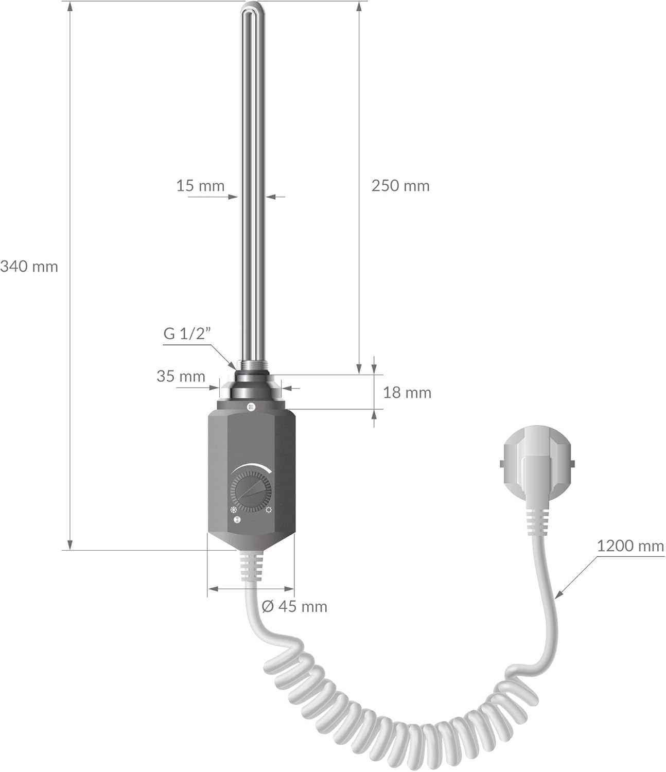Elektrischer Badheizkörper mit Heizstab, 300x800 mm gerade mit Heizstab 300W Anthrazit
