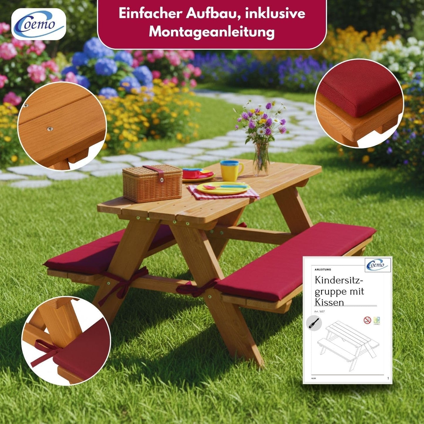 Kindersitzgruppe mit Polster, 89x79x50cm Rotbraun