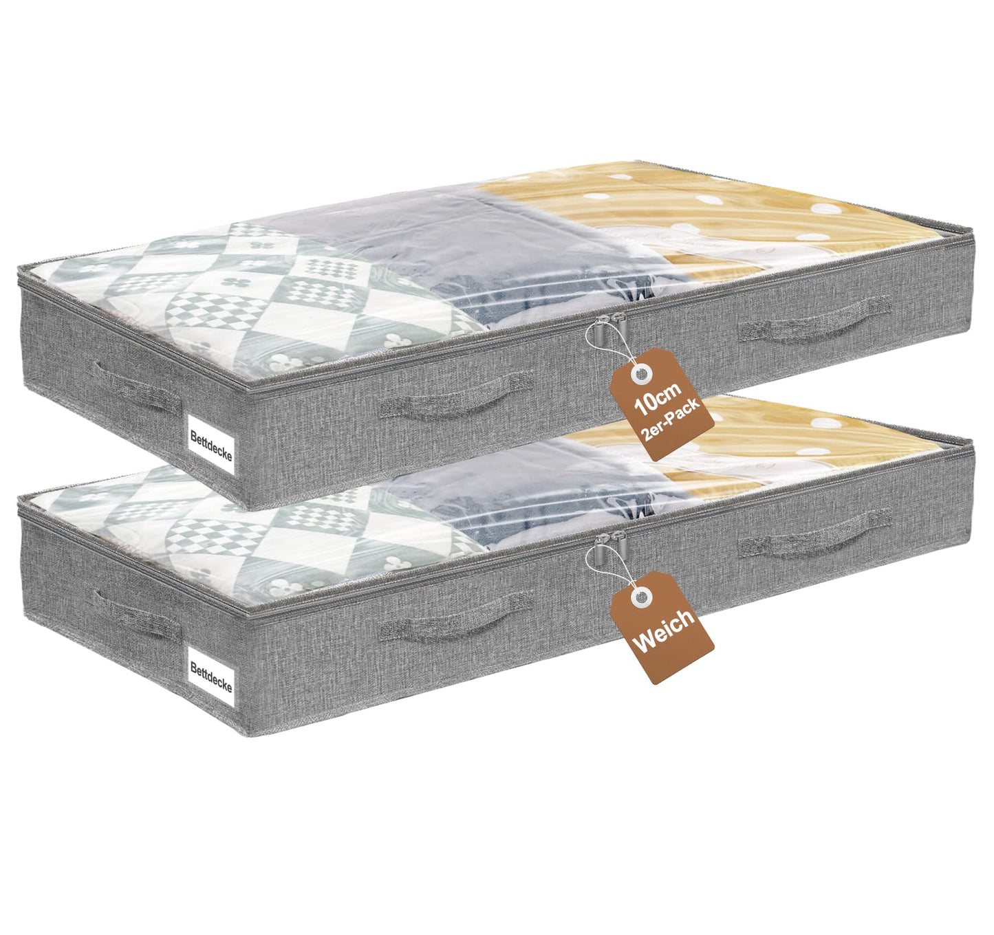 Ultraflache Unterbett-Aufbewahrungbox, 2 Stück, 2pcs-grau