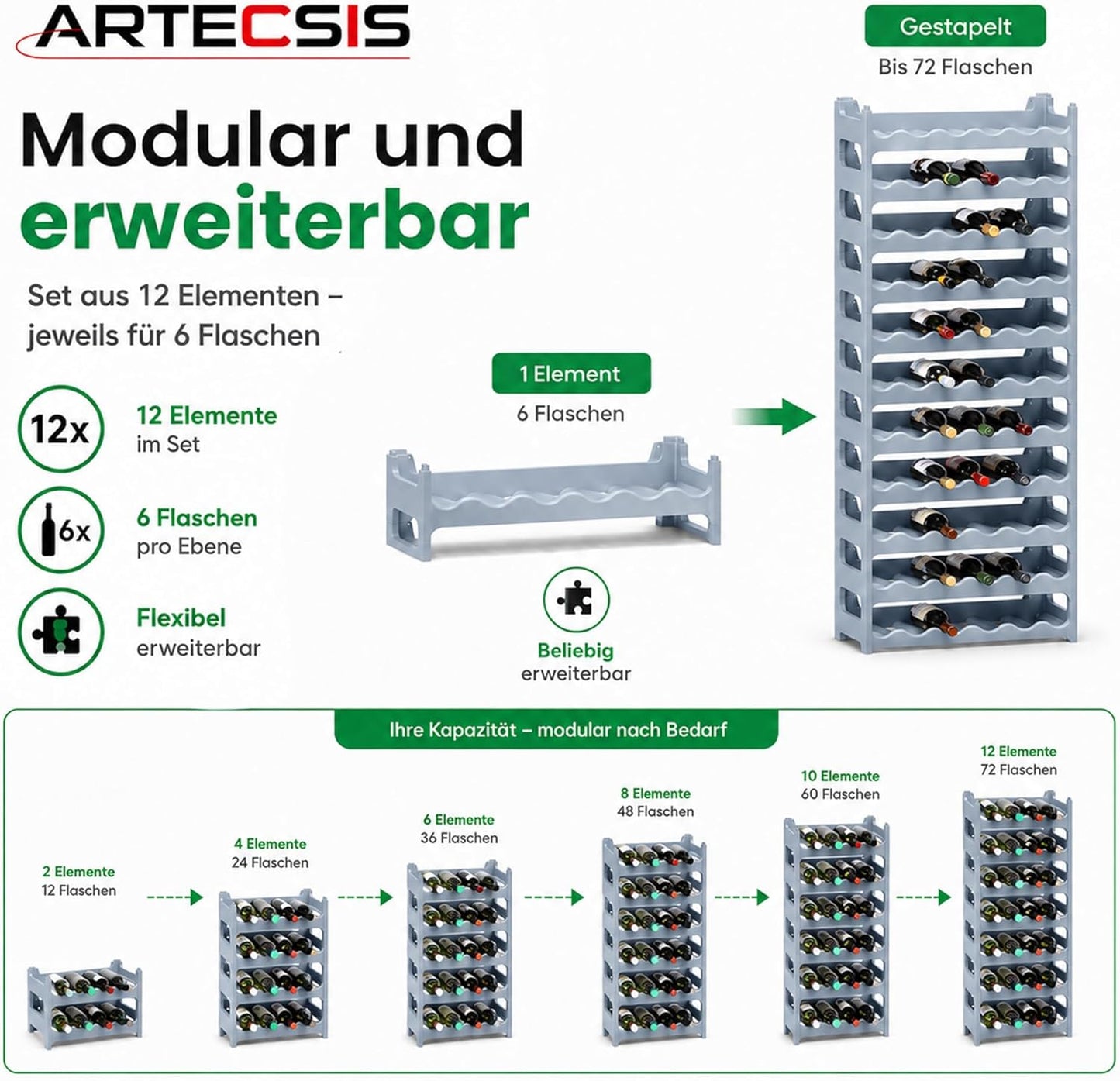 Weinregal stapelbar, Betongrau 24 Flaschen