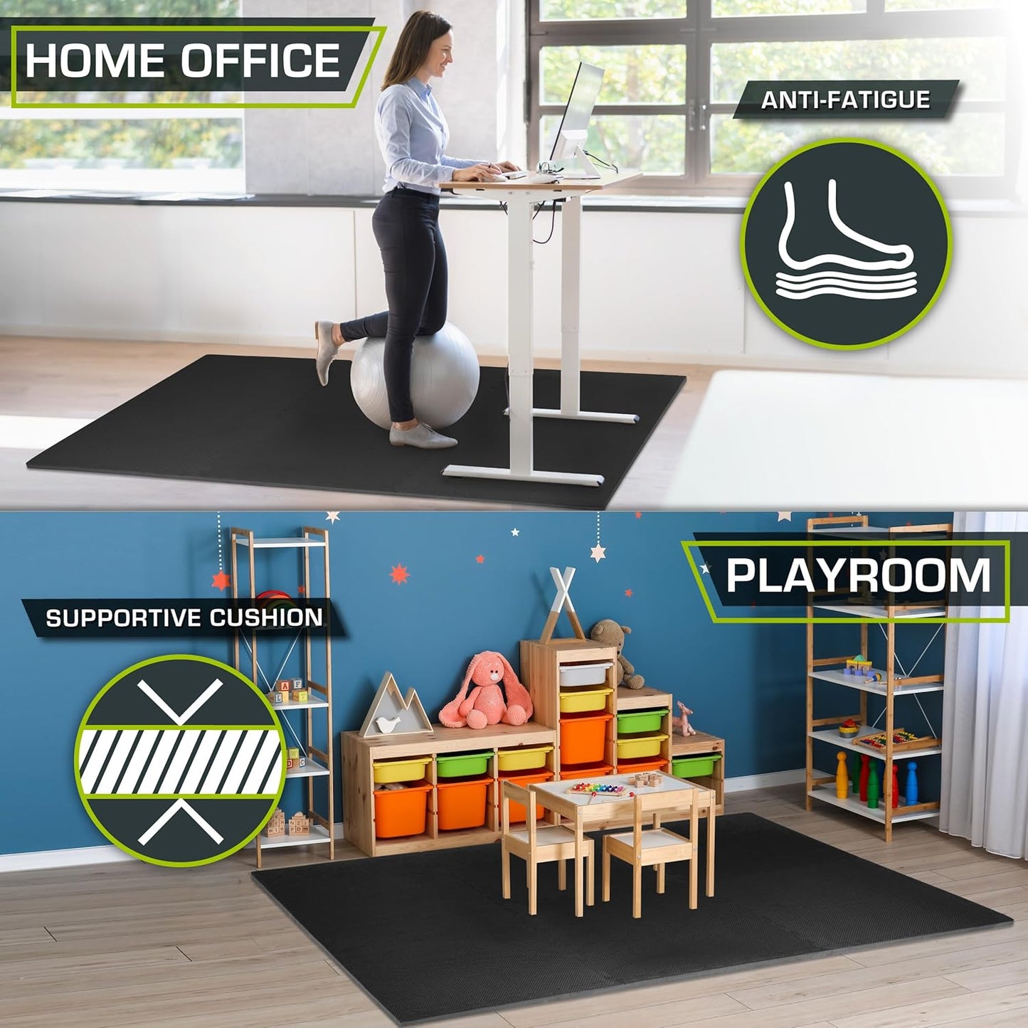 Extra dicke Puzzle-Übungsmatte aus EVA-Schaum 24 Fliesen, Black - 3/4 Inch - 96 Sq Ft - 24 Tiles