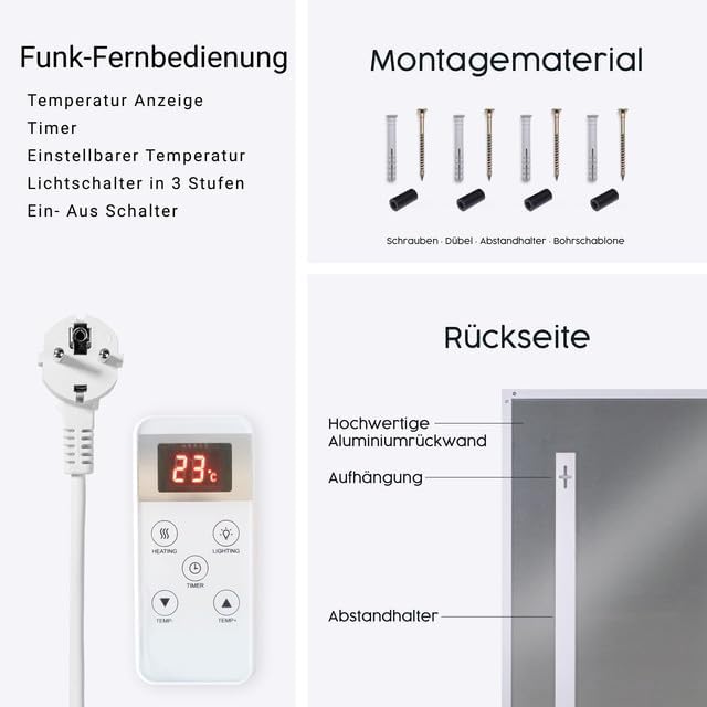 LED-Infrarotheizung für die Decke, 800 W Led Deckenheizung + Fernbedienung