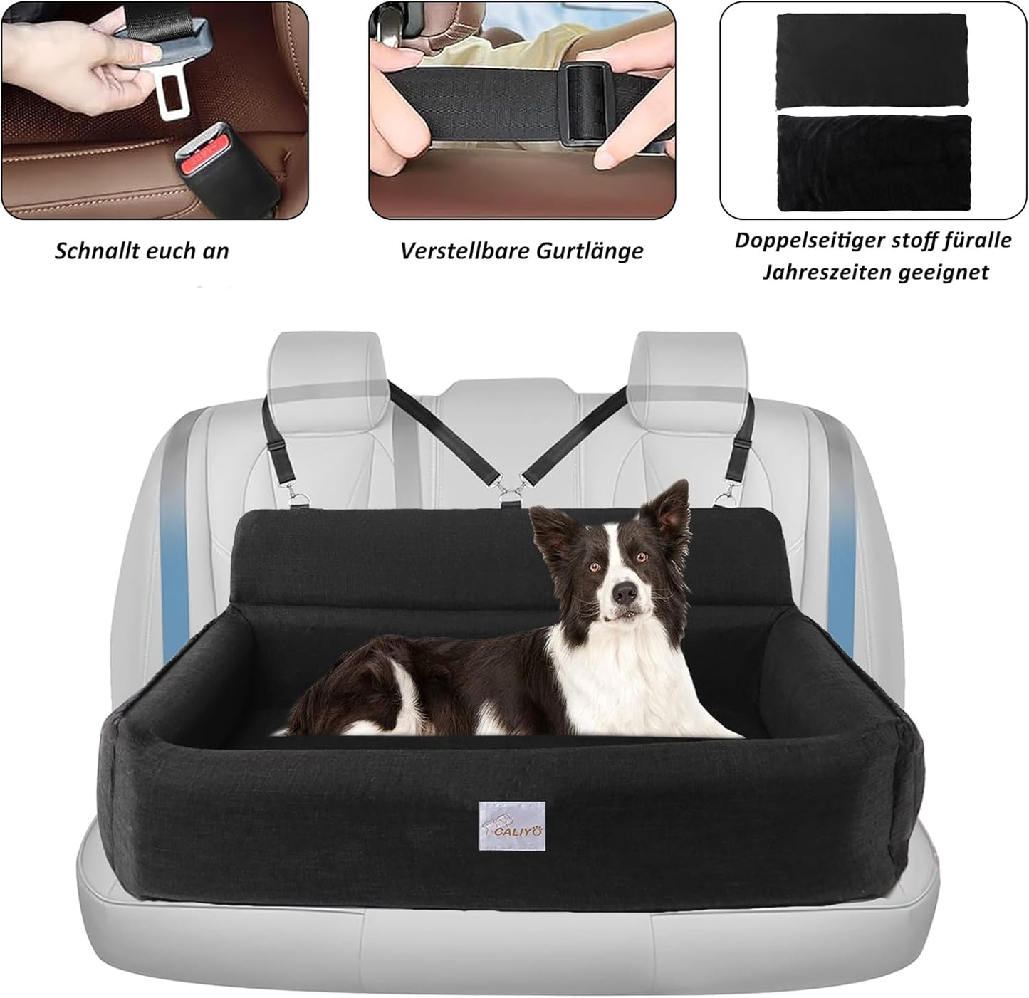 Hunde Autositz mit Sicherheitsgurt, Schwarz(XL)
