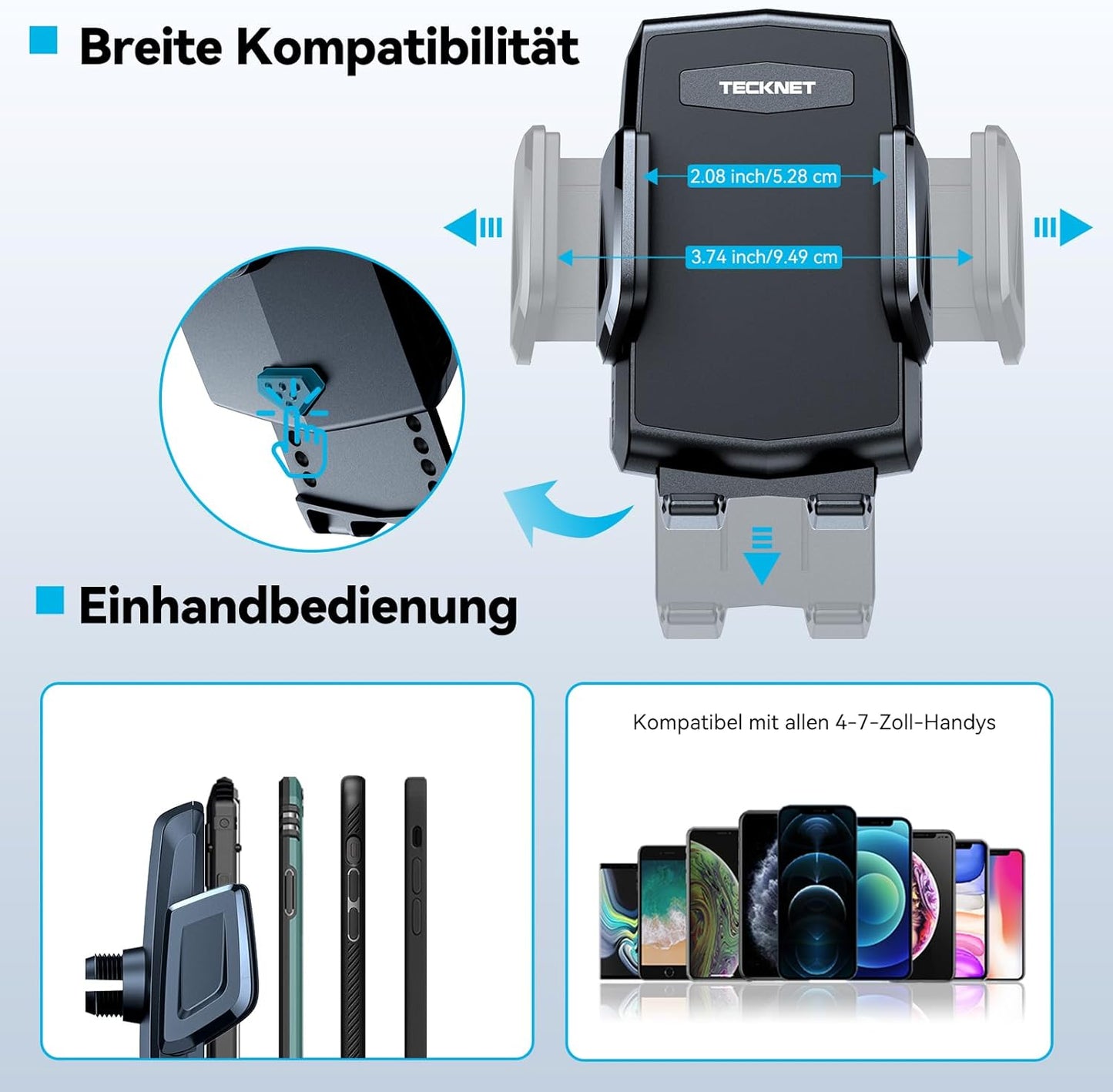 Handyhalterung für Lüftung & Getränkehalter, Schwarz