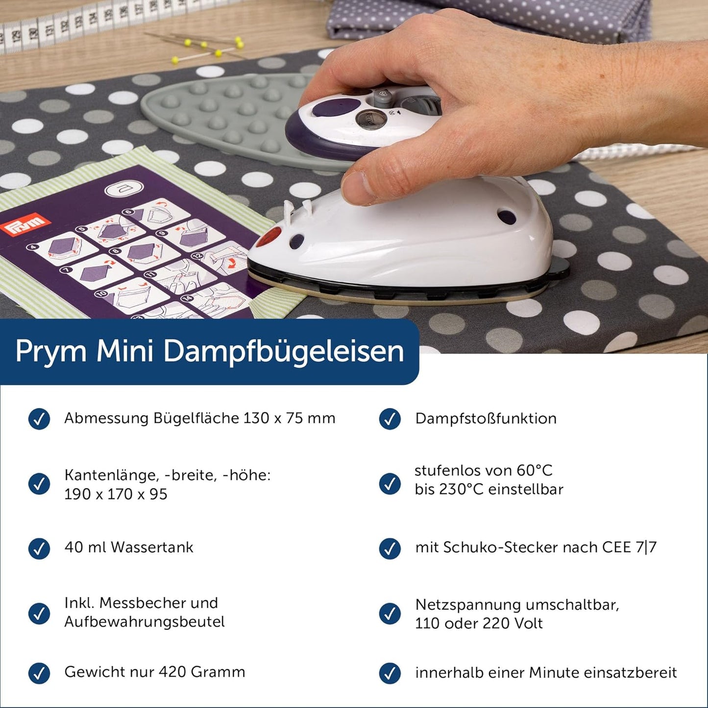 4-teiliges Bügelset mit Mini-Dampfbügeleisen, Pink