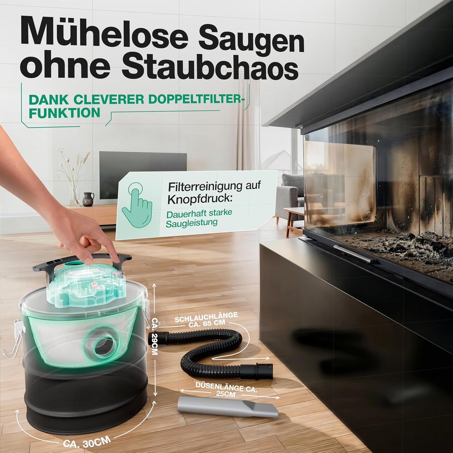 Aschesauger mit 18L Tank und HEPA-Filter