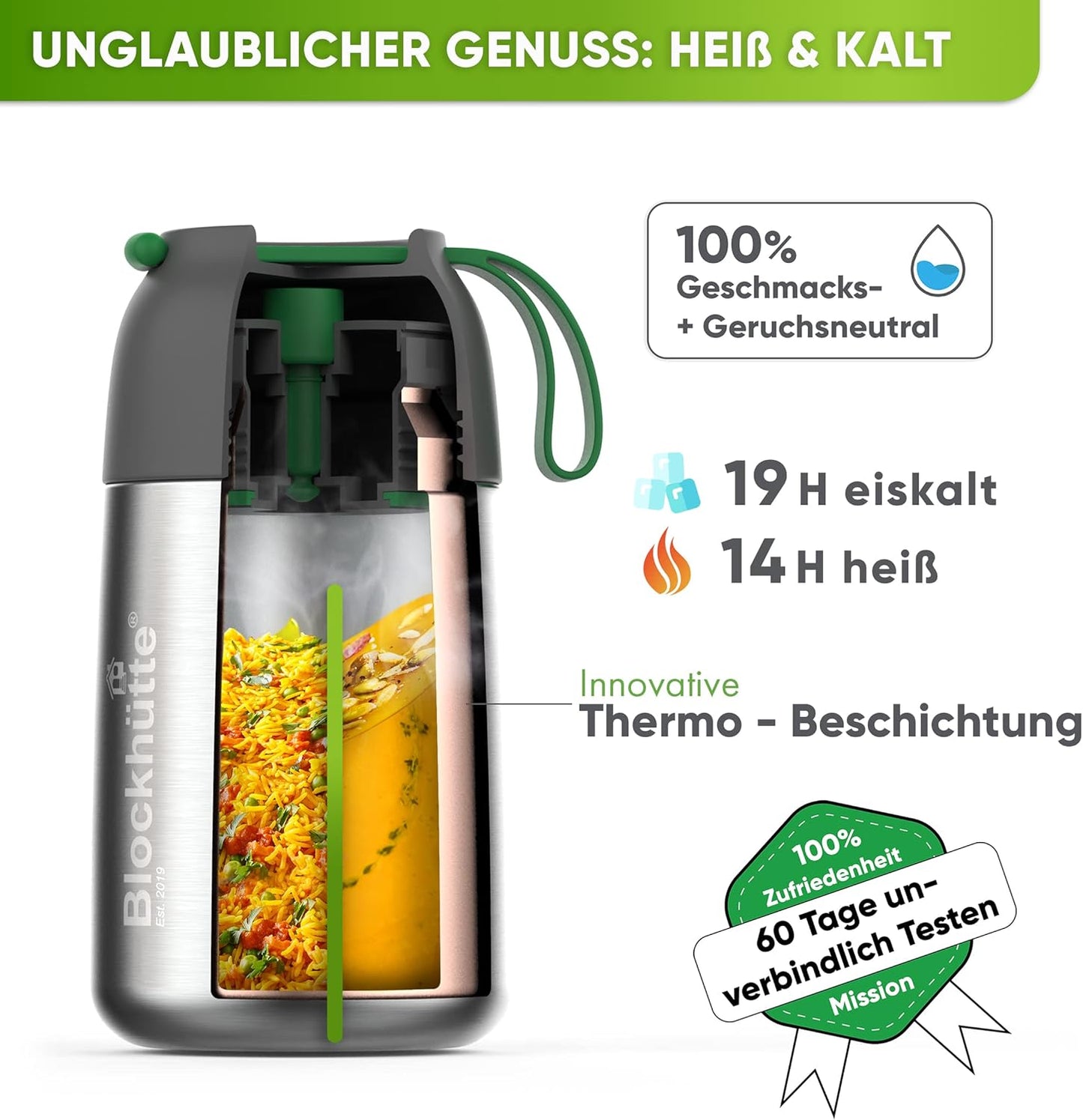 Thermobecher für Essen, 530ml Edelstahl, Silber 530 ml