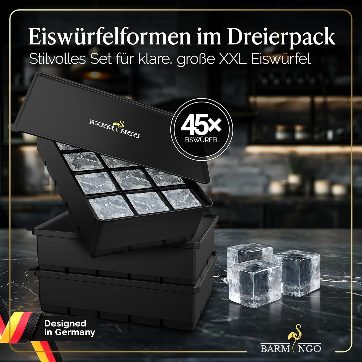 3er-Set XXL-Eiswürfelform, 15 XXL Würfel Schwarz 3