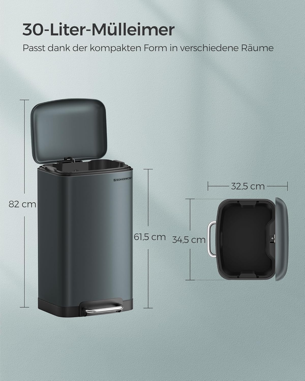 Mülleimer LTB01GS mit Soft-Close-Deckel, Anthrazit