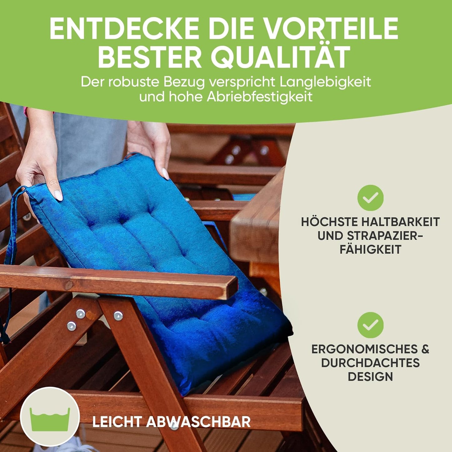 Sitzkissen-Set mit Haltebändern (8 Stück), 8 Stück (2er Pack) Blau