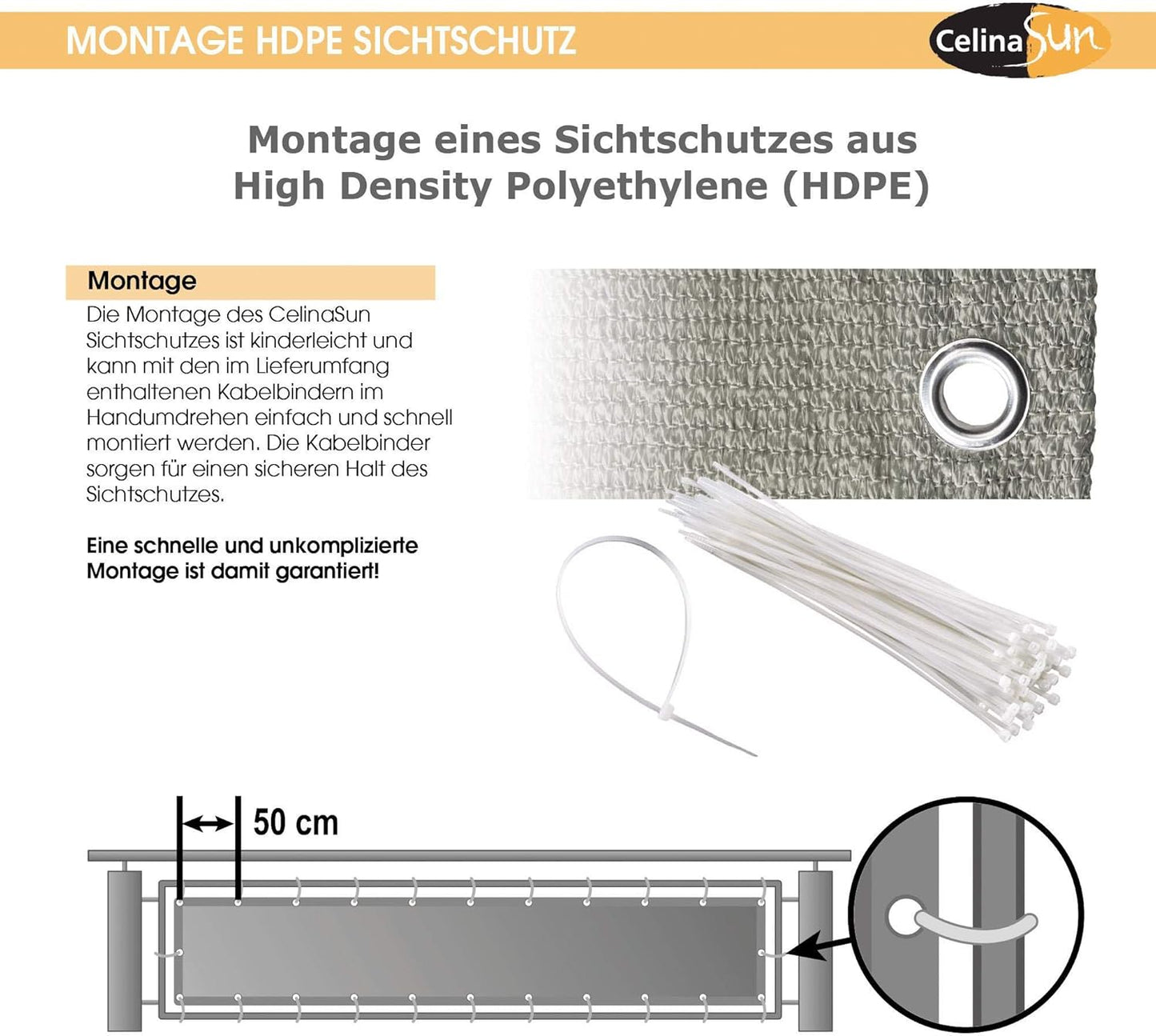 Sichtschutz Balkonbespannung, atmungsaktiv, 0,75 x 6 m HDPE Sandbeige