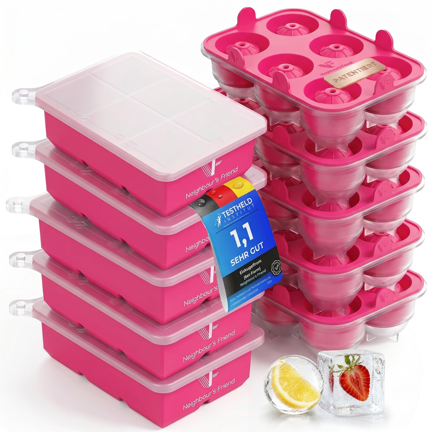 XXL Eiswürfel & Eiskugelform-Set, Pink 10x Kugel+Würfel