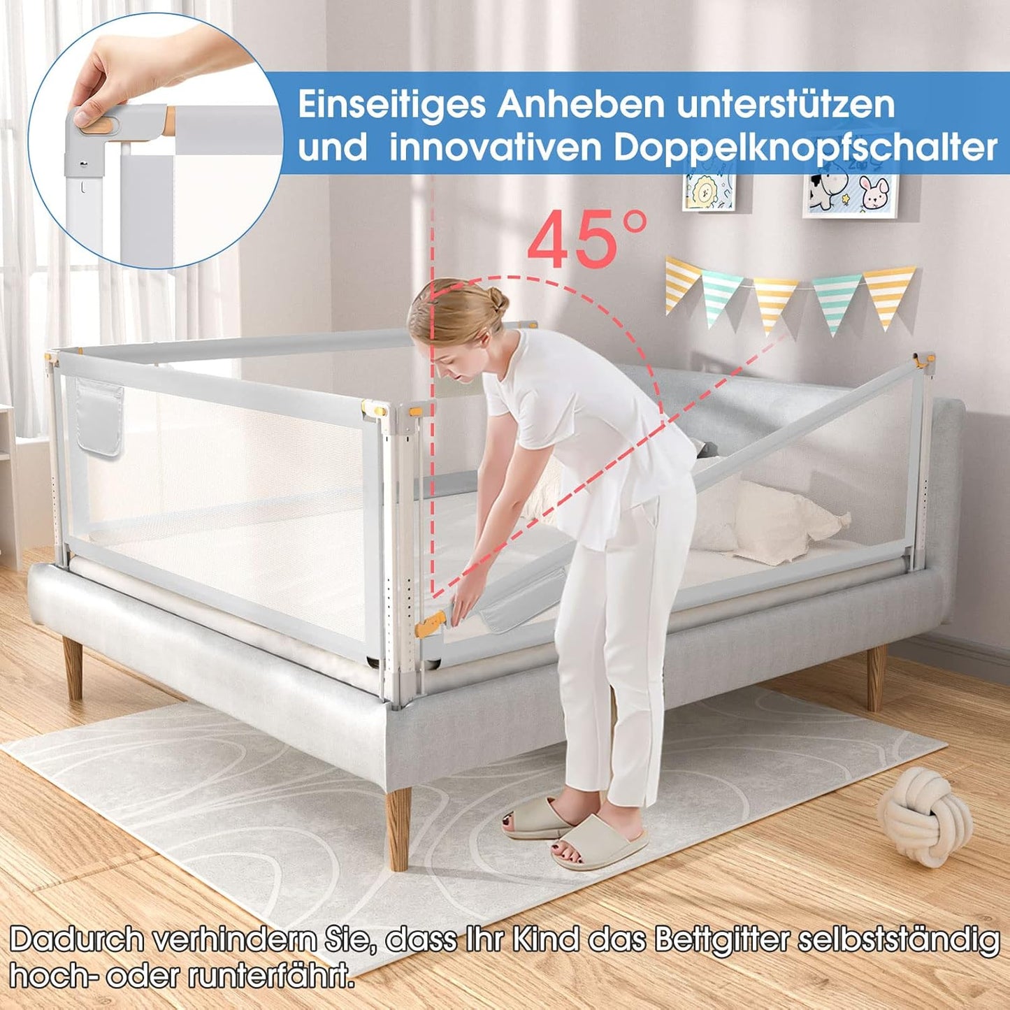 Einziehbares Bettschutzgitter, 140cm