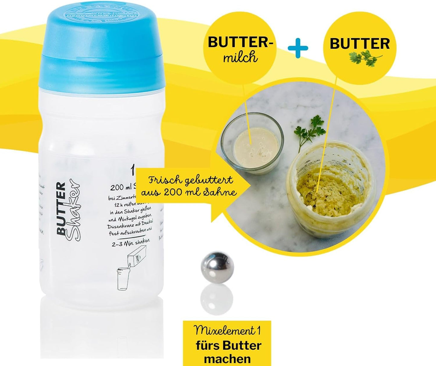 Butter-Shaker für hausgemachte Butter und Buttermilch