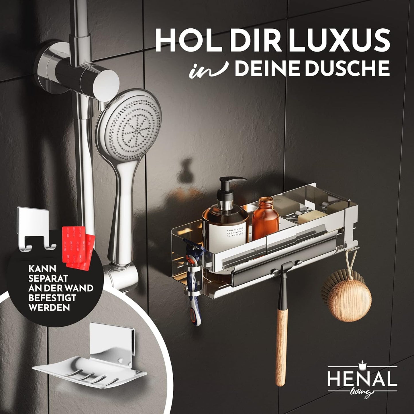 5-in-1 Duschablage Set ohne Bohren, Hochglanz