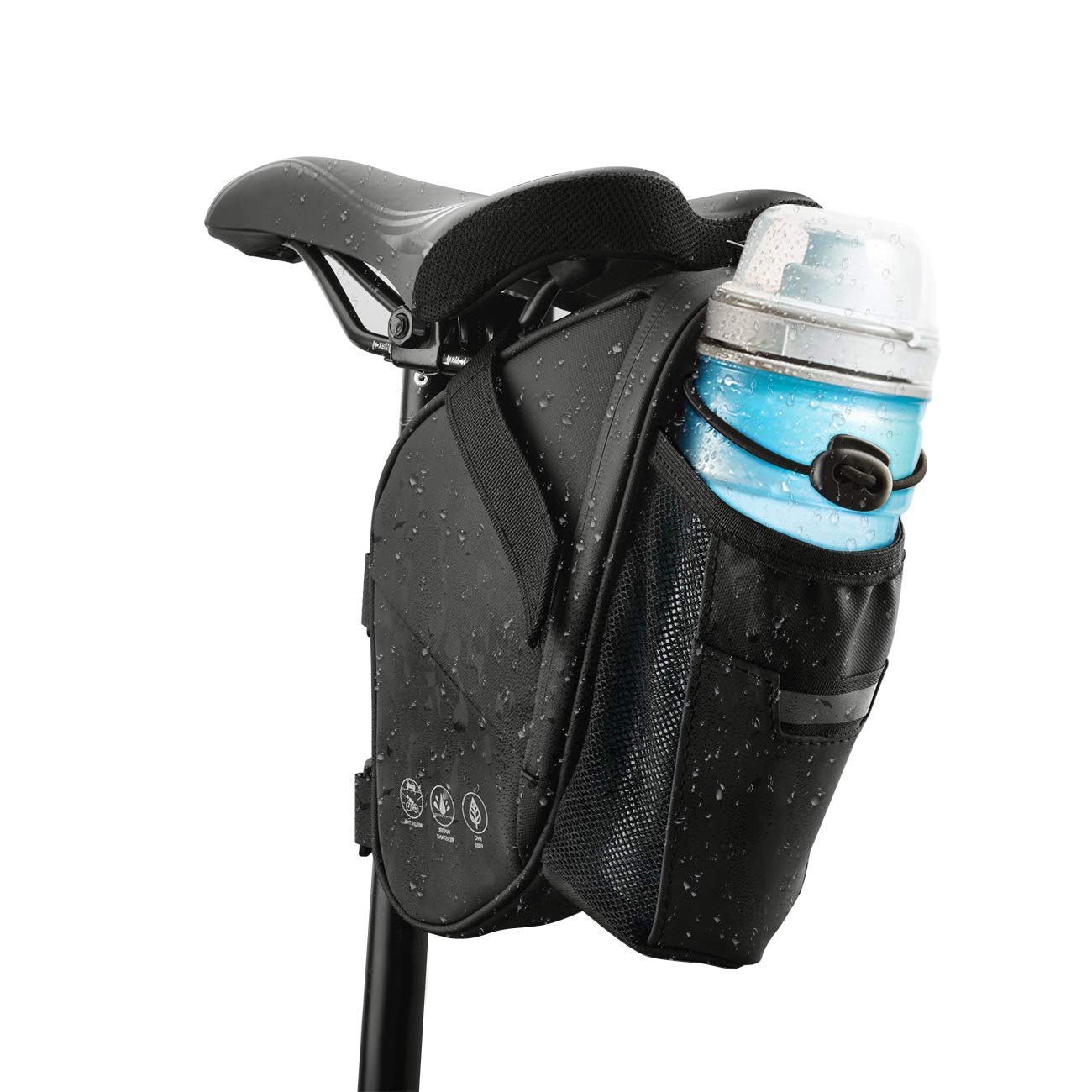 Wasserdichte Fahrrad-Satteltasche mit Flaschenhalter, 1.5L+Wasserflaschentasche