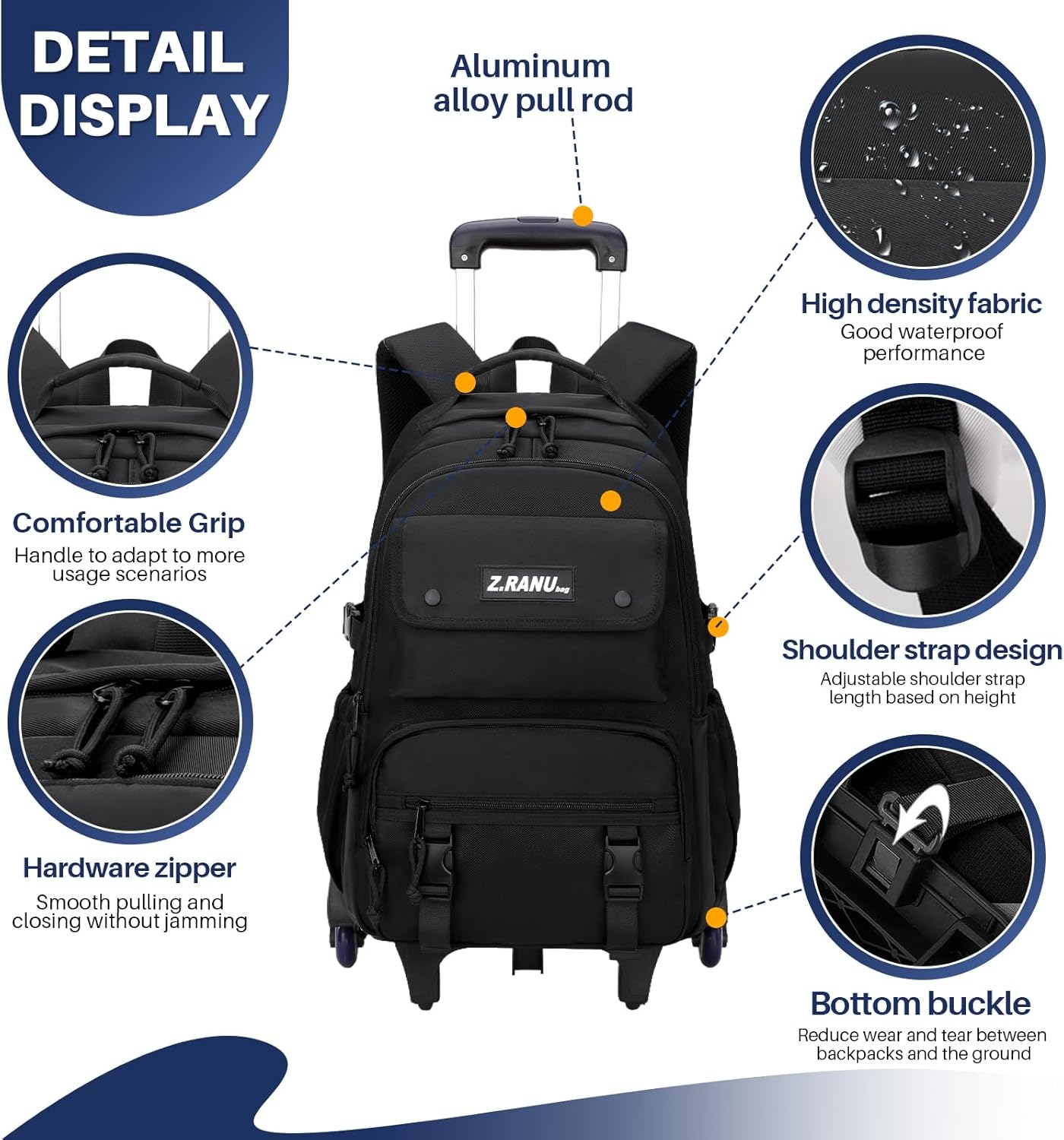 Trolley-Rucksack mit Rollen, 1286 Schwarz