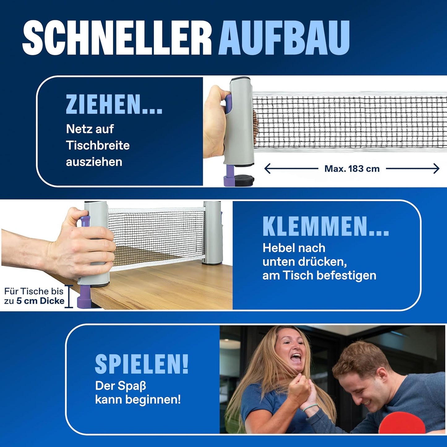 Tischtennisschläger-Set, Set für 2 Spieler | Lila/Blau