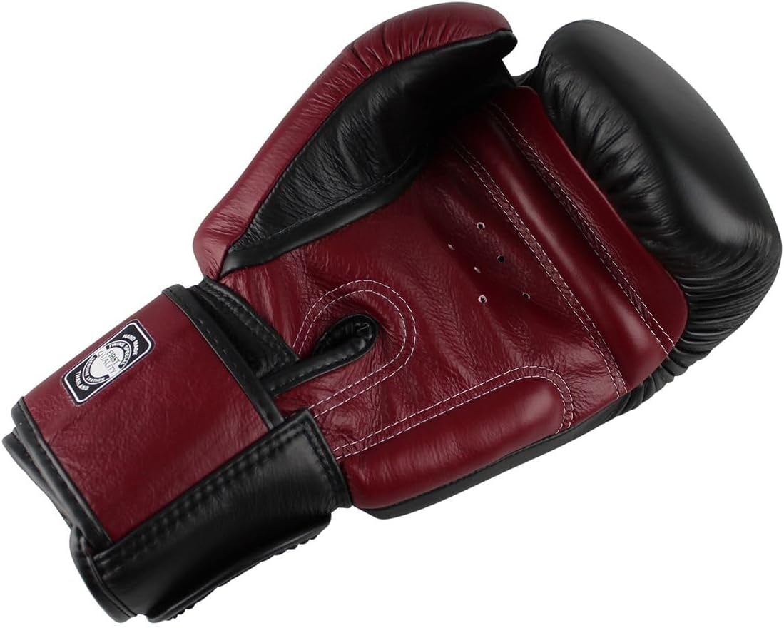 Boxhandschuhe Leder, Schwarz/Weinrot 16 oz