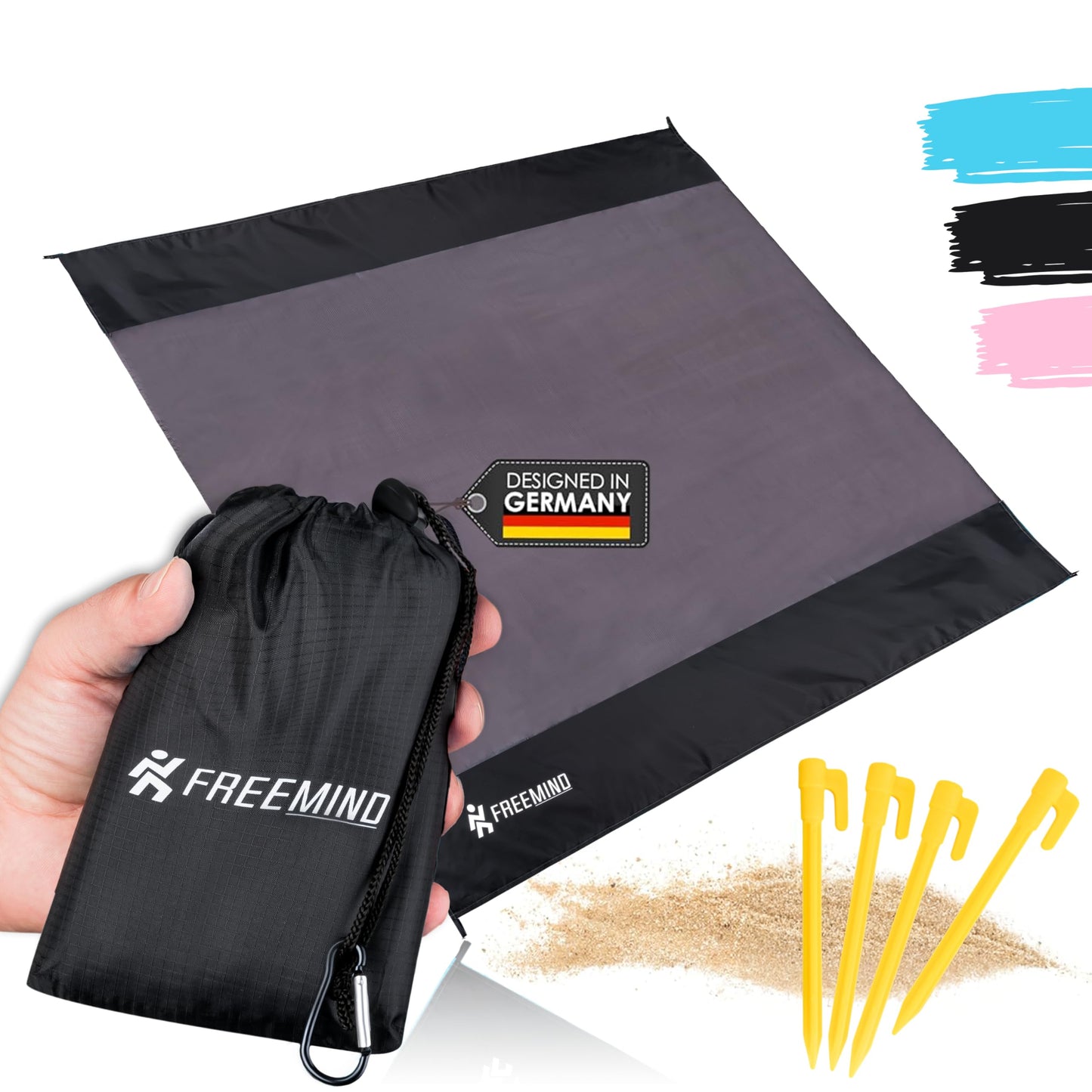 Ultraleichte Picknick- und Stranddecke, 2x2 m, Grau-schwarz 2x2 M