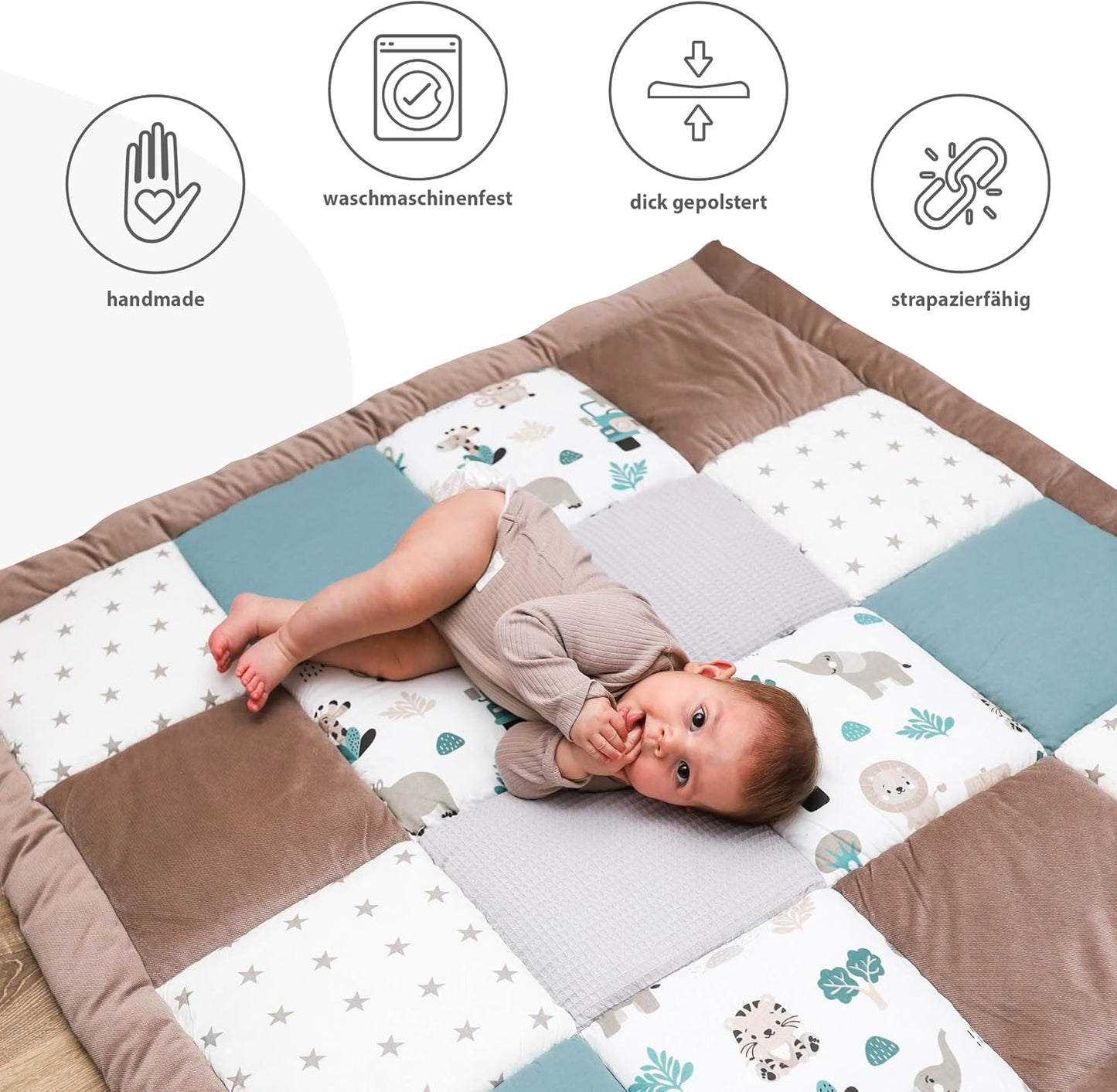 Krabbeldecke Spielmatte für Babys (100 x 100 cm), Afrika Patchwork 100x100 cm