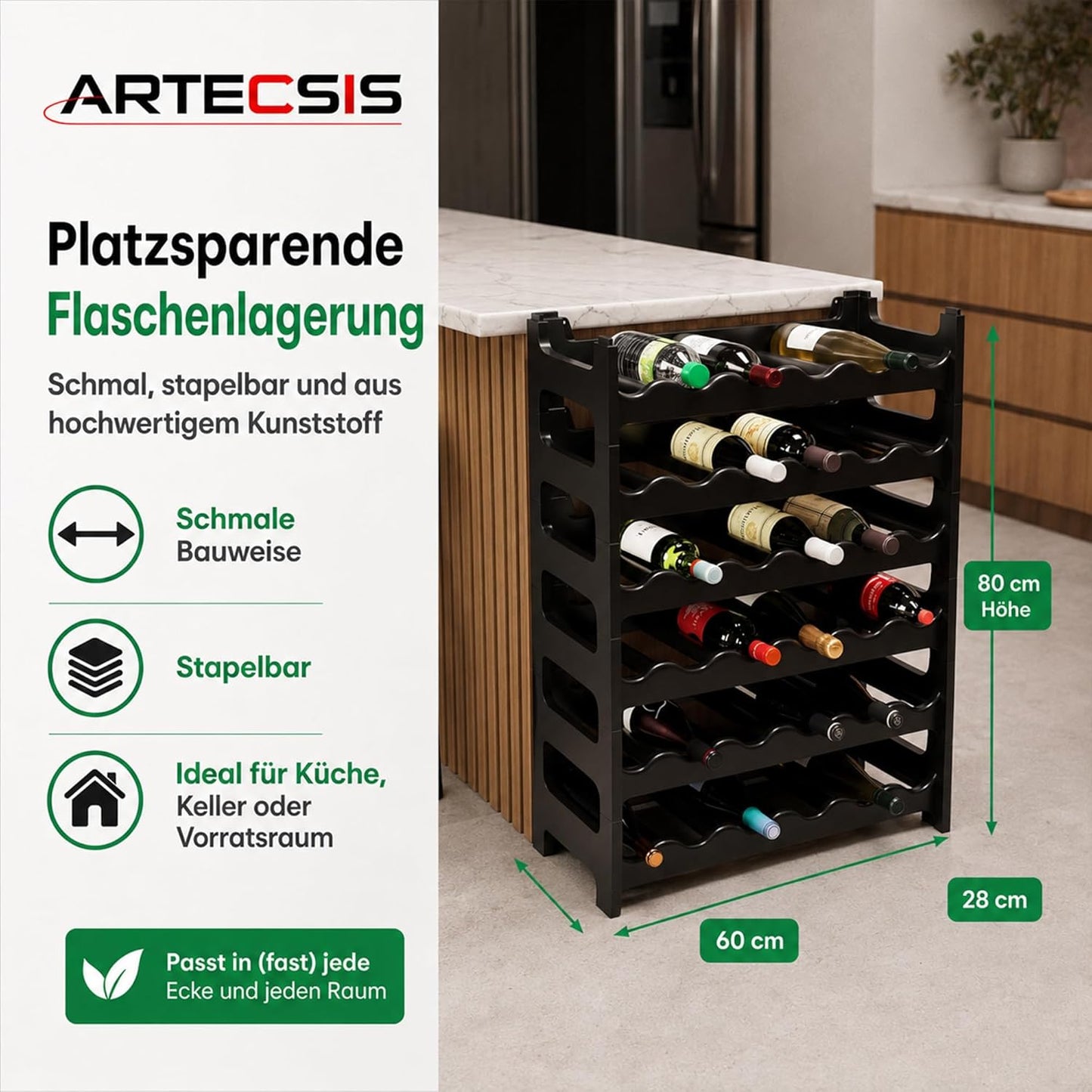 Weinregal für 36 Flaschen, Schwarz 36 Flaschen