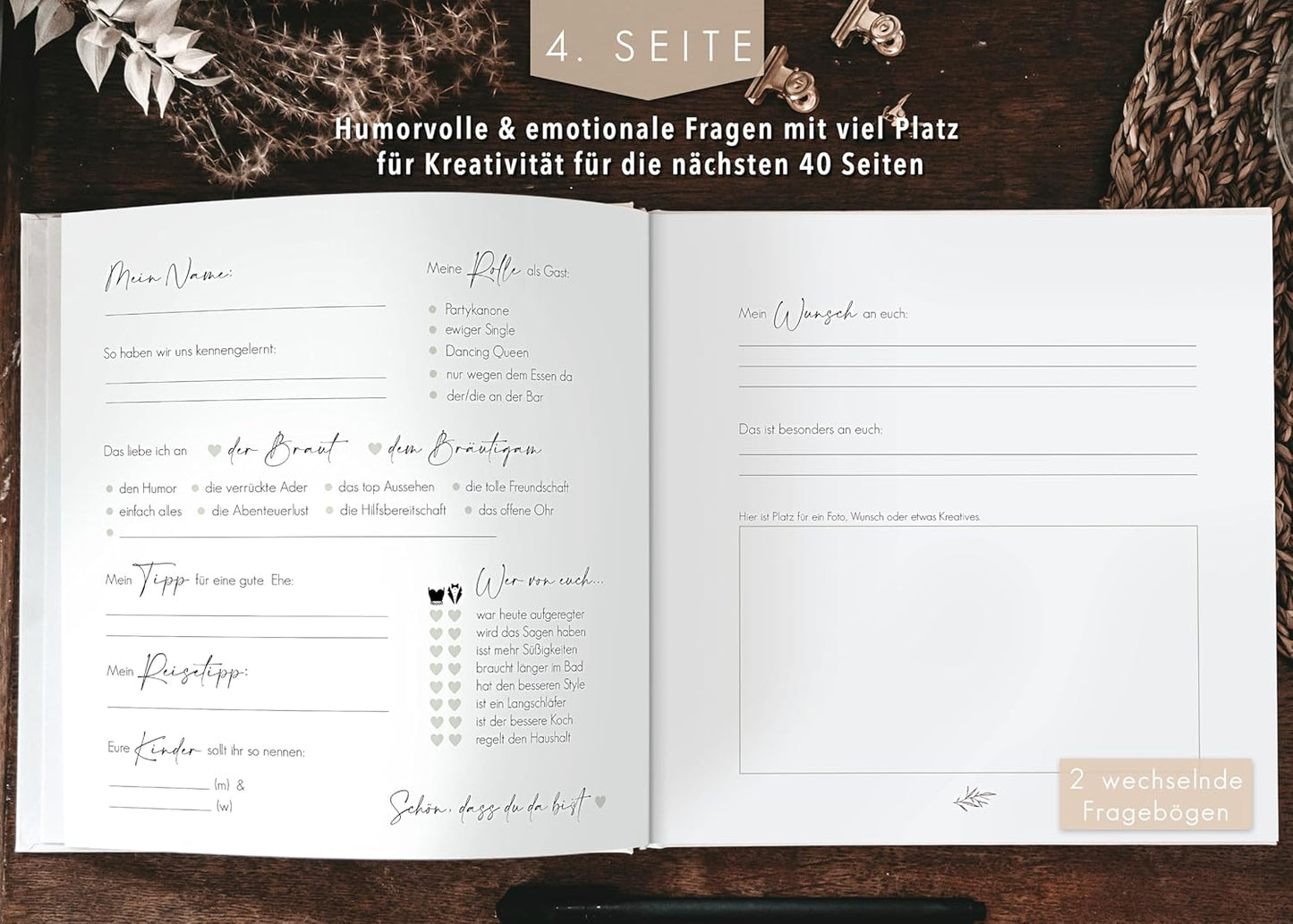 Hochzeit-Gästebuch mit Fragen zum Ausfüllen, mit Fragen Eukalyptus