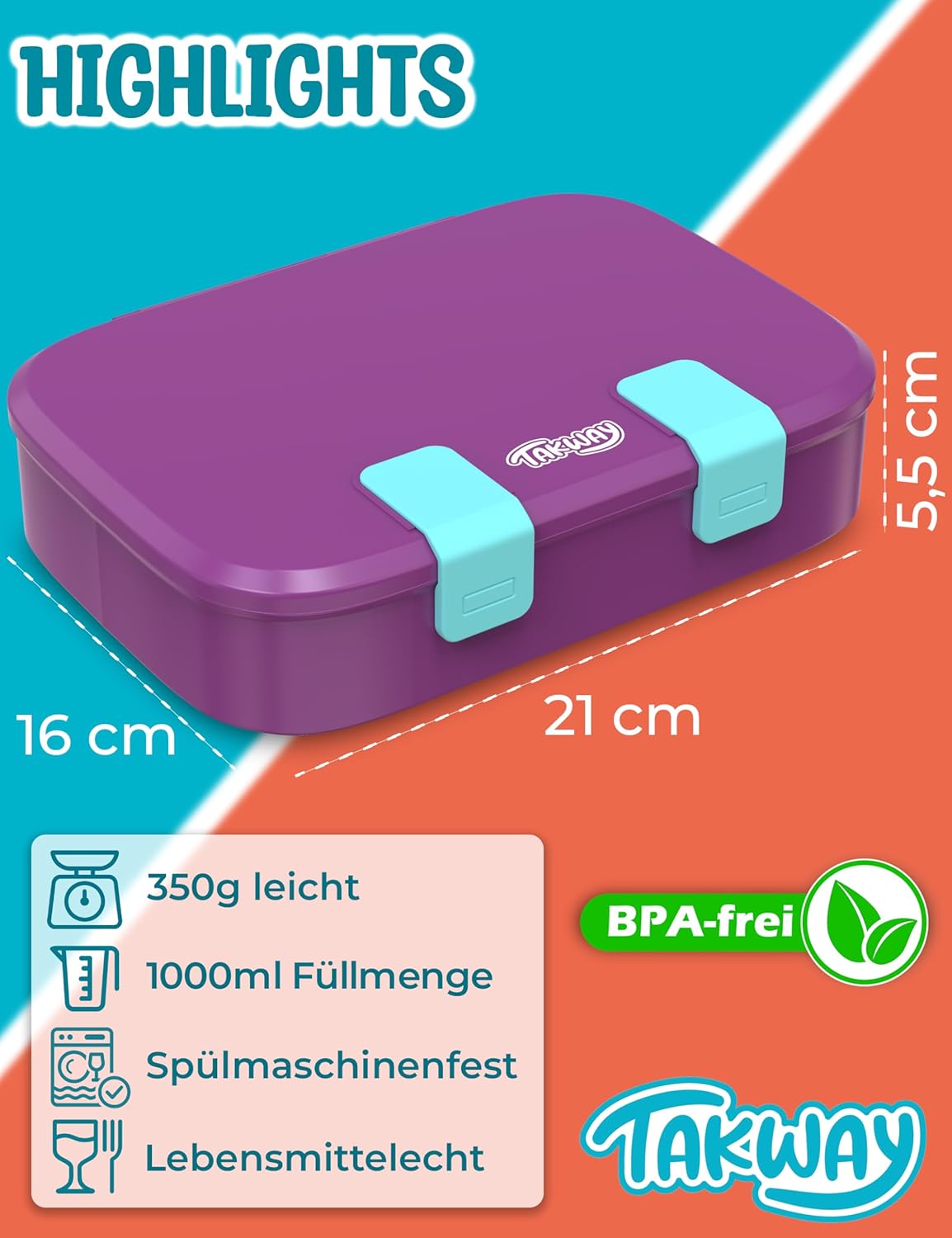 Brotdose mit Fächern für Kinder, Lila