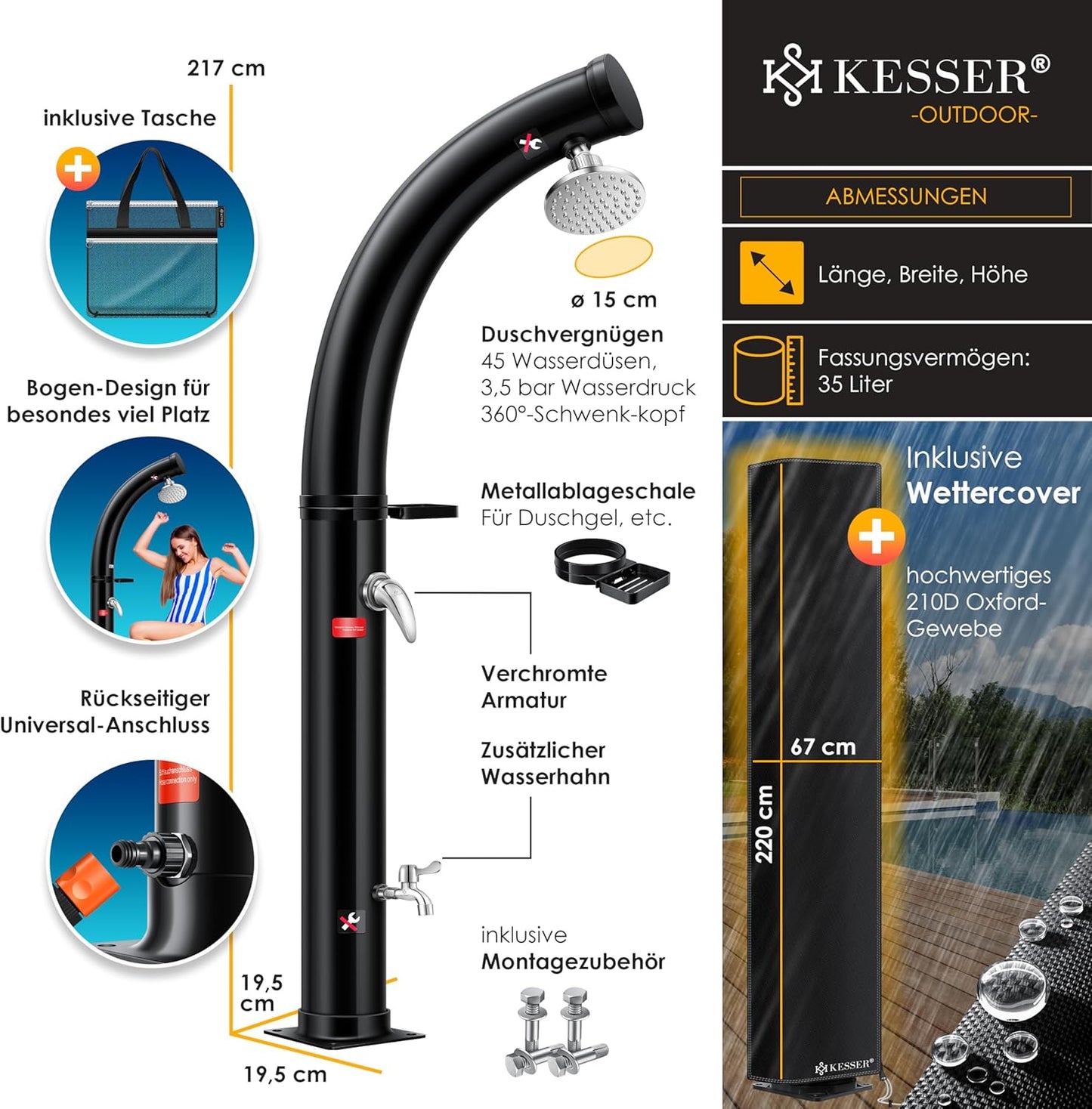 Solar Gartendusche, 35 Liter ; Schwarz