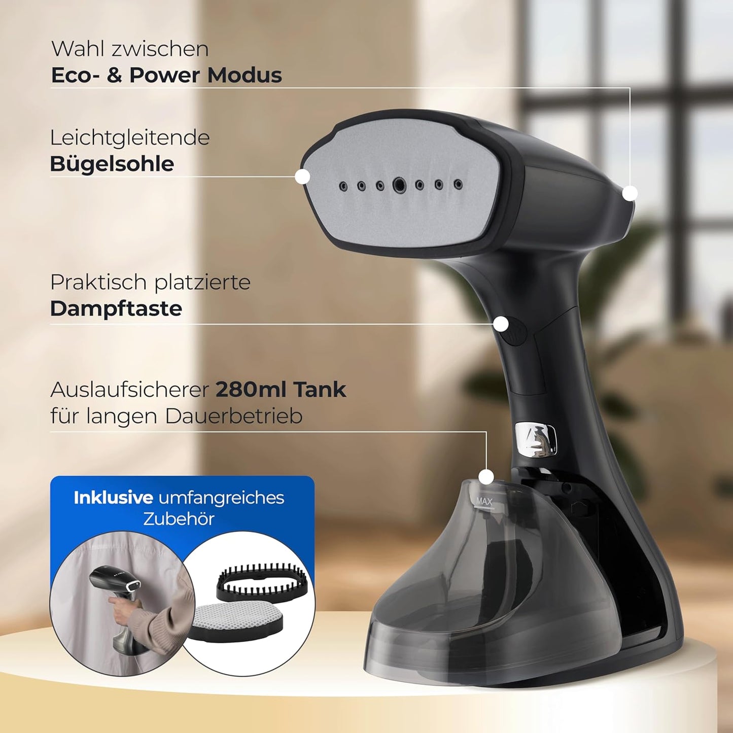 Dampfglätter 1800W klappbar für Reisen und Büro
