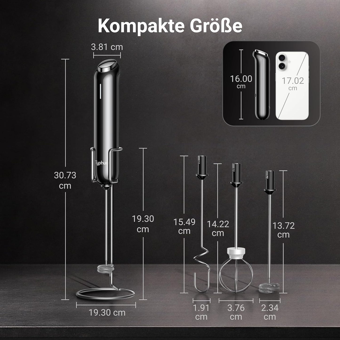 InstaWhisk Elektrischer Milchaufschäumer mit USB-C, Schwarz