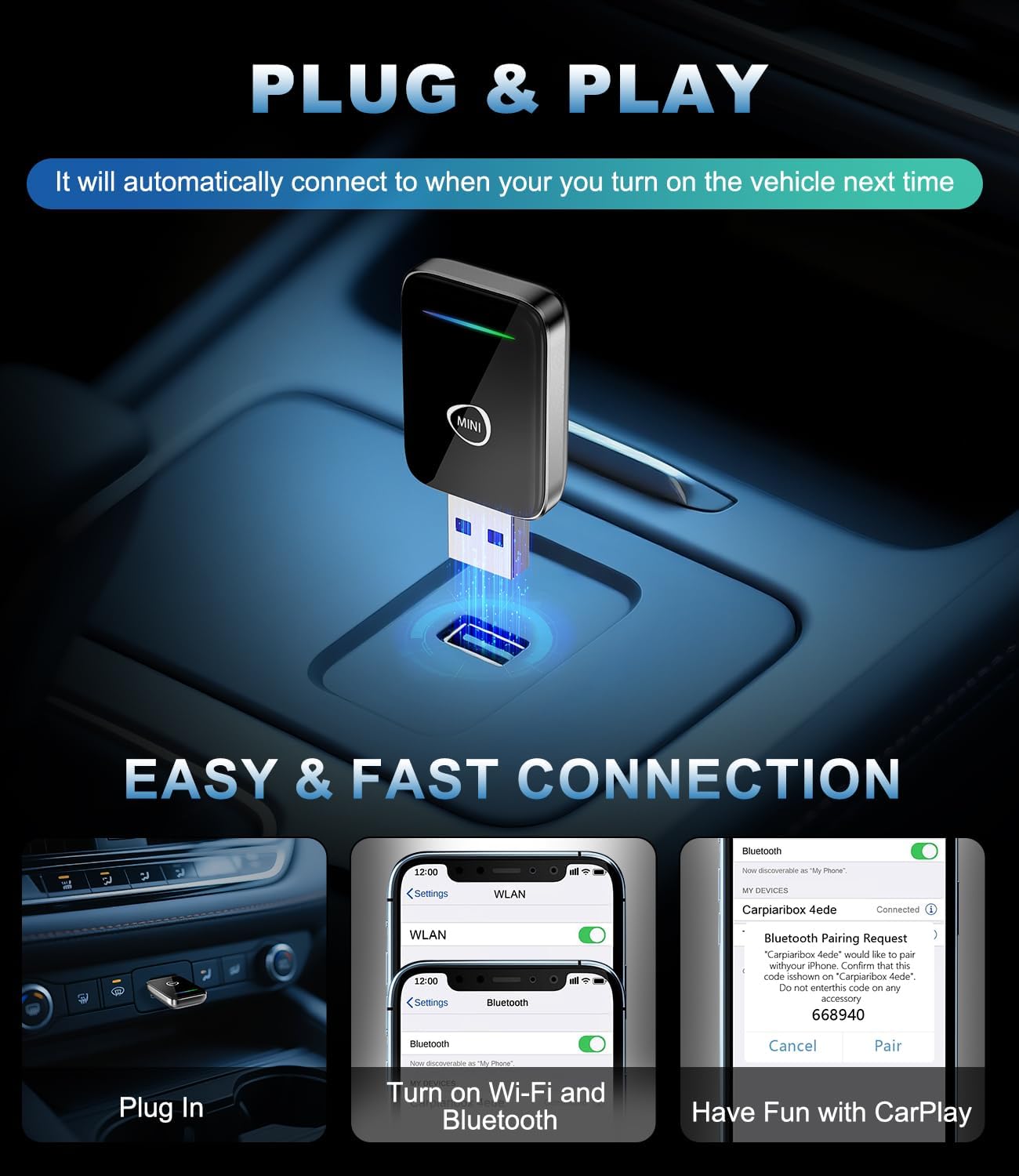 CarPlay Wireless Adapter für iPhone, Silber