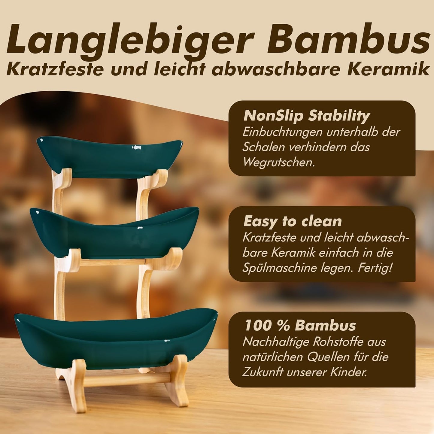 3-stöckige Obst-Etagere, Dunkelgrün