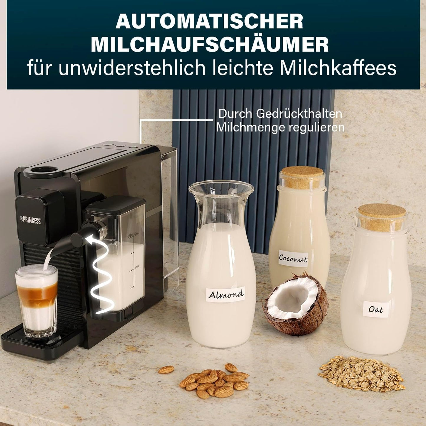 Kapselmaschine mit Milchsystem, Mit automatischem Milchsystem