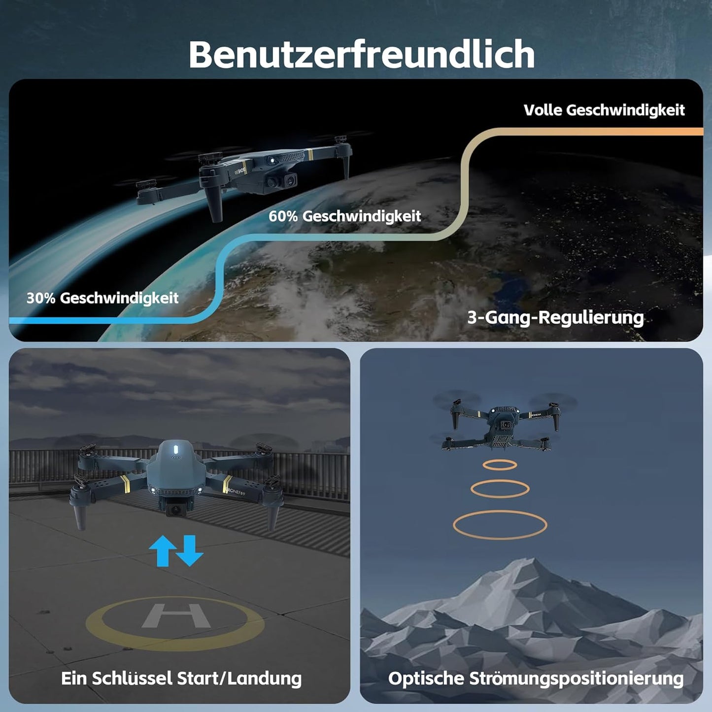 Faltbare Drohne mit 4K-Kamera, Kultiviert subtiles Schieferblau